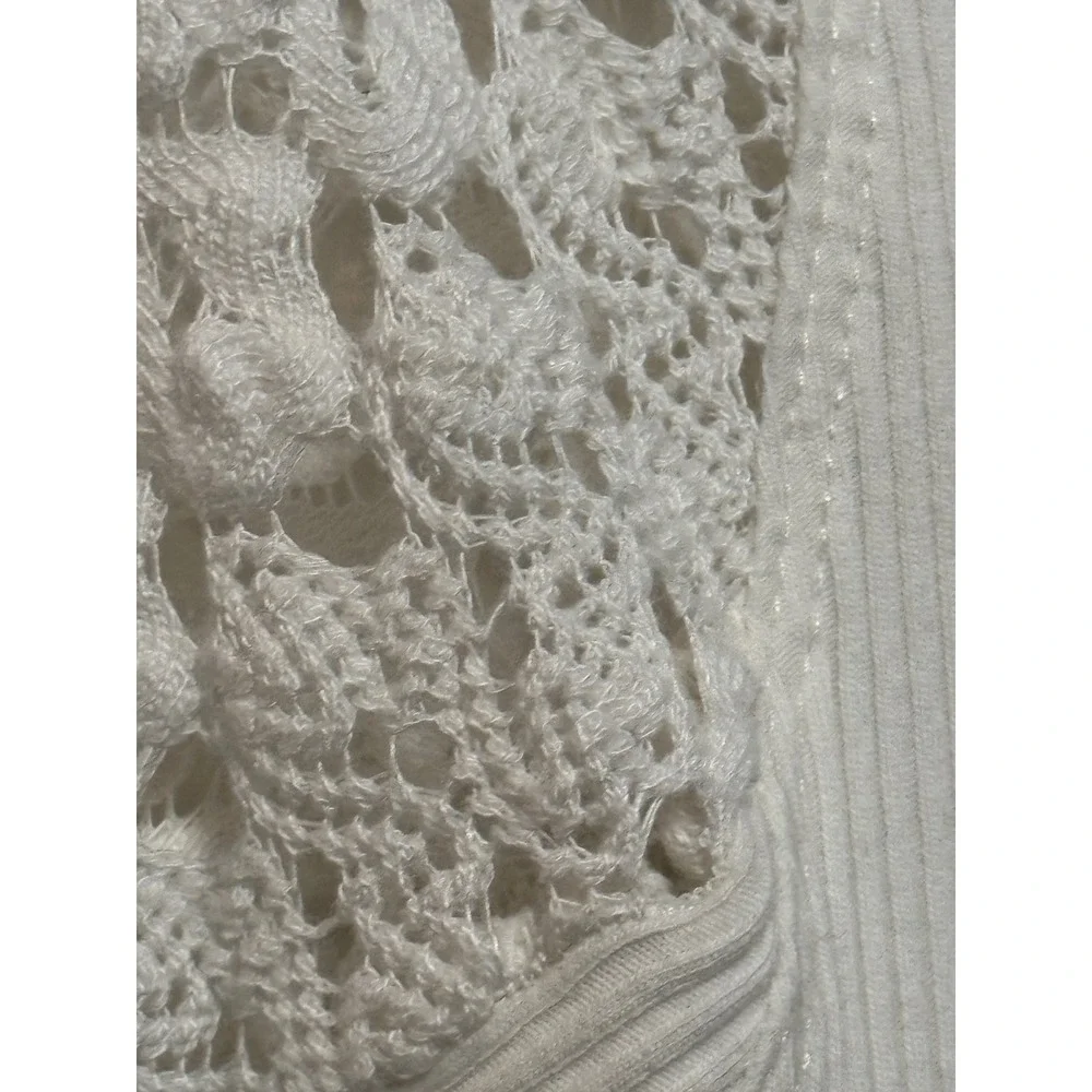 Free People White Long Sleeve Ribbed Top with Crochet Sleeves
